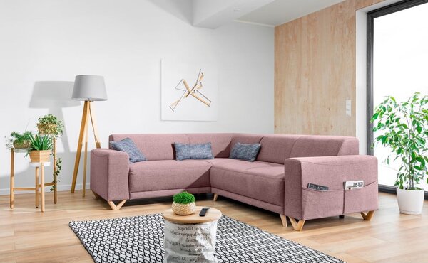 Ružová rozkladacia/s úložným priestorom rohová pohovka (ľavý roh/do L) Classy Sophie – Miuform