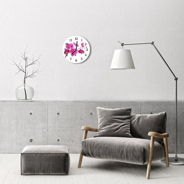 Sklenené hodiny okrúhle Orchidea fi 30 cm