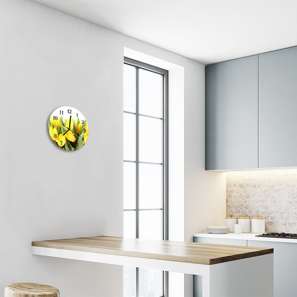 Sklenené hodiny okrúhle Tulipány fi 30 cm