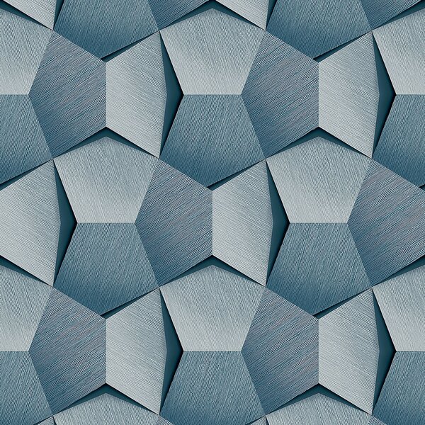 Modrá vliesová 3D tapeta geometrický vzor A54603, Vavex 2024