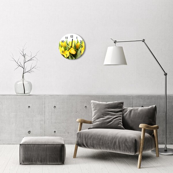 Sklenené hodiny okrúhle Tulipány fi 30 cm