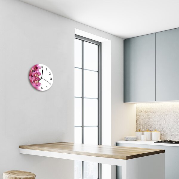 Sklenené hodiny okrúhle Orchidea fi 30 cm