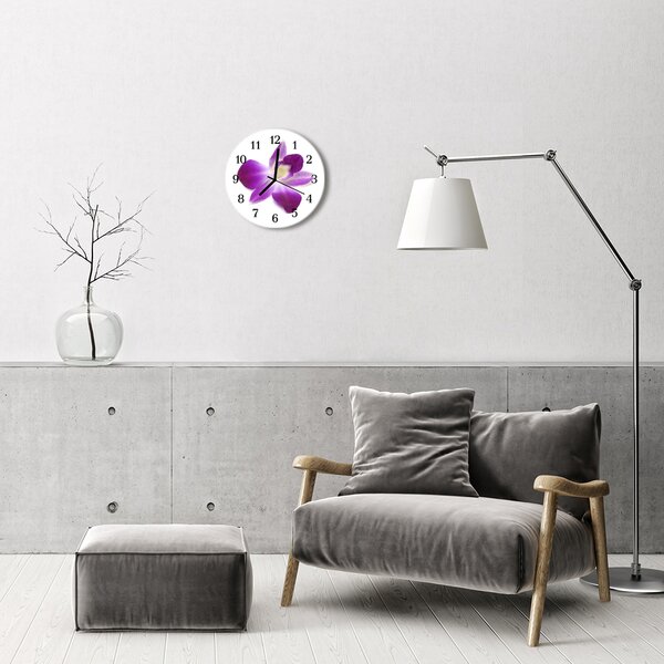 Sklenené hodiny okrúhle Orchid kvetina fi 30 cm