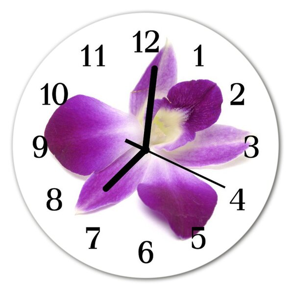 Sklenené hodiny okrúhle Orchid kvetina fi 30 cm