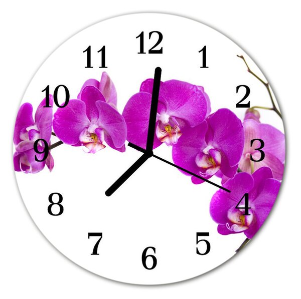 Sklenené hodiny okrúhle Orchidea fi 30 cm