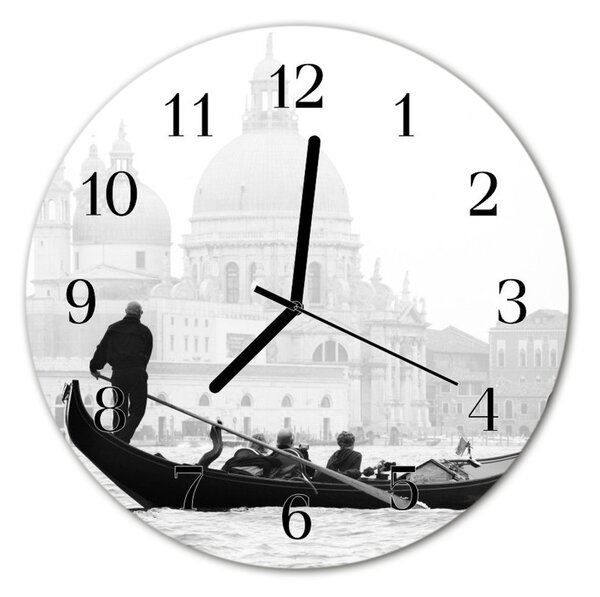 Sklenené hodiny okrúhle Vidiecka loď fi 30 cm