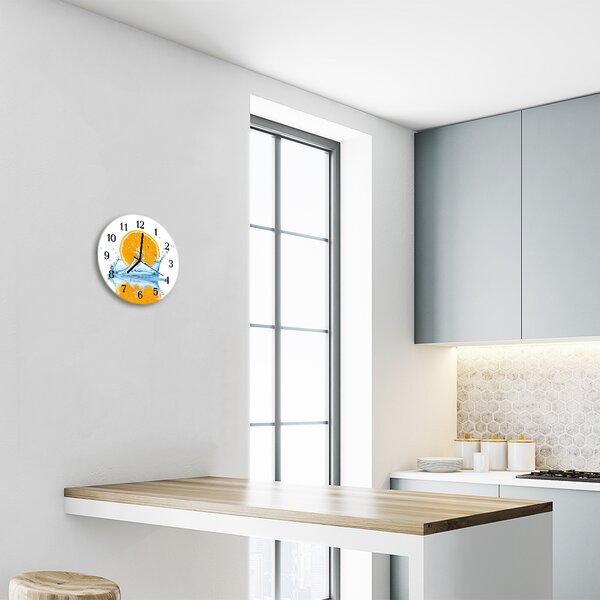 Sklenené hodiny okrúhle Oranžová voda fi 30 cm