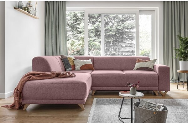 Ružová rozkladacia/s úložným priestorom rohová pohovka (ľavý roh/do L) Classy Sophie – Miuform