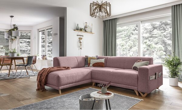 Ružová rozkladacia/s úložným priestorom rohová pohovka (ľavý roh/do L) Classy Sophie – Miuform
