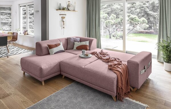 Ružová rozkladacia/s úložným priestorom rohová pohovka (ľavý roh/do L) Classy Sophie – Miuform