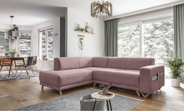 Ružová rozkladacia/s úložným priestorom rohová pohovka (ľavý roh/do L) Classy Sophie – Miuform