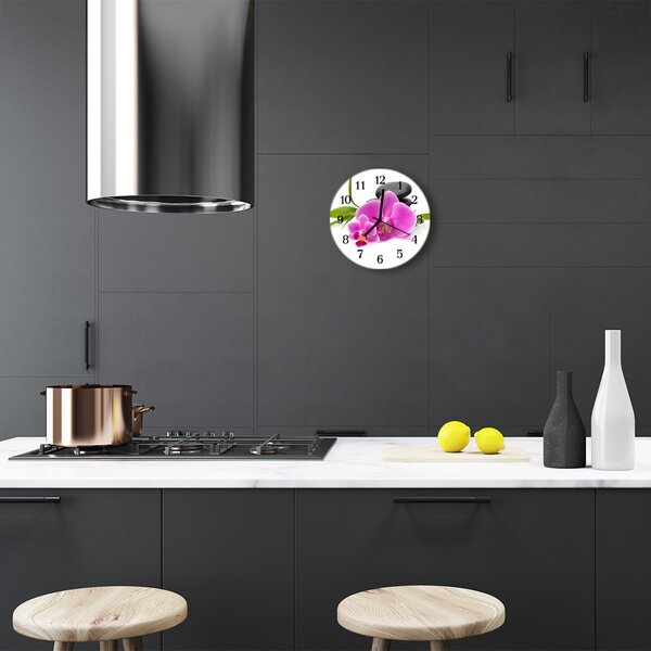 Sklenené hodiny okrúhle Orchidea fi 30 cm