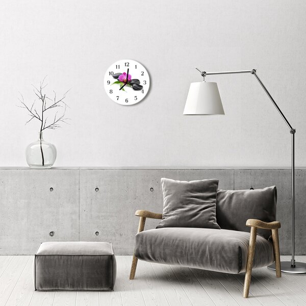 Sklenené hodiny okrúhle Orchidea fi 30 cm
