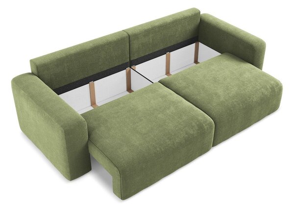 Zelená ženilková rozkladacia/s úložným priestorom pohovka 252 cm Kona – Makamii