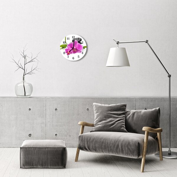 Sklenené hodiny okrúhle Orchidea fi 30 cm