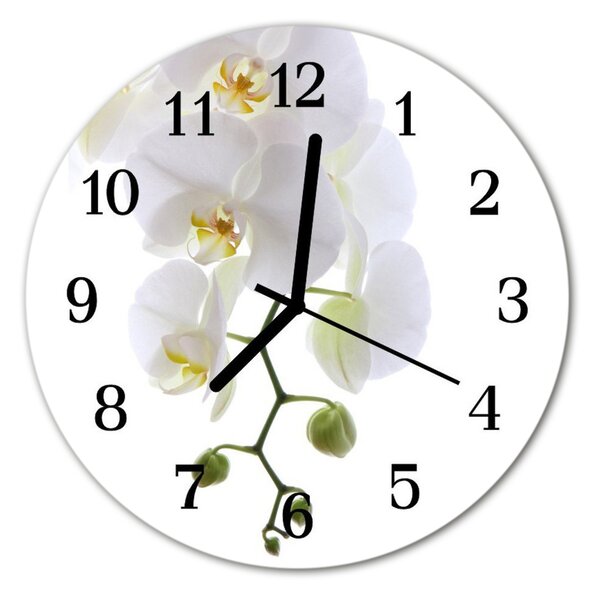 Sklenené hodiny okrúhle Orchidea fi 30 cm