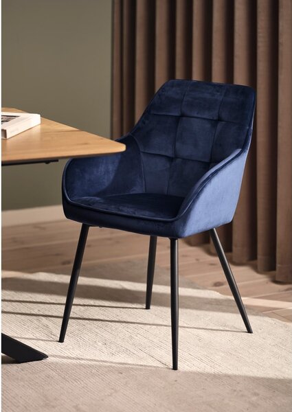 Tmavomodré čalúnené jedálenské kreslá v súprave s podrúčkami 2 ks Nolan Square – Unique Furniture