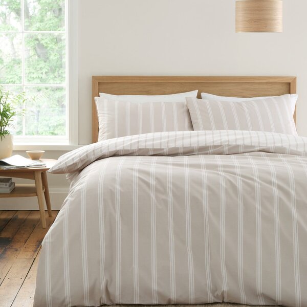 Béžové bavlnené predĺžené obliečky na dvojlôžko 230x220 cm Ashford Stripe – Bianca
