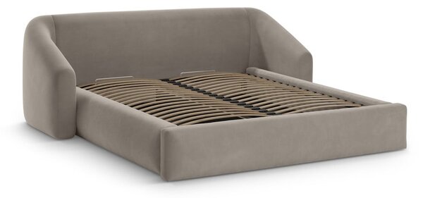Svetlohnedá čalúnená dvojlôžková posteľ s úložným priestorom s roštom 180x200 cm Campi – Cosmopolitan Design