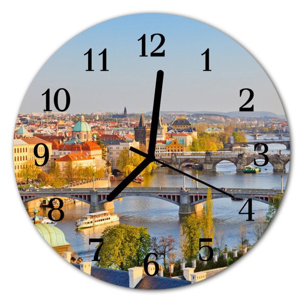 Sklenené hodiny okrúhle Hlavné mesto praha fi 30 cm