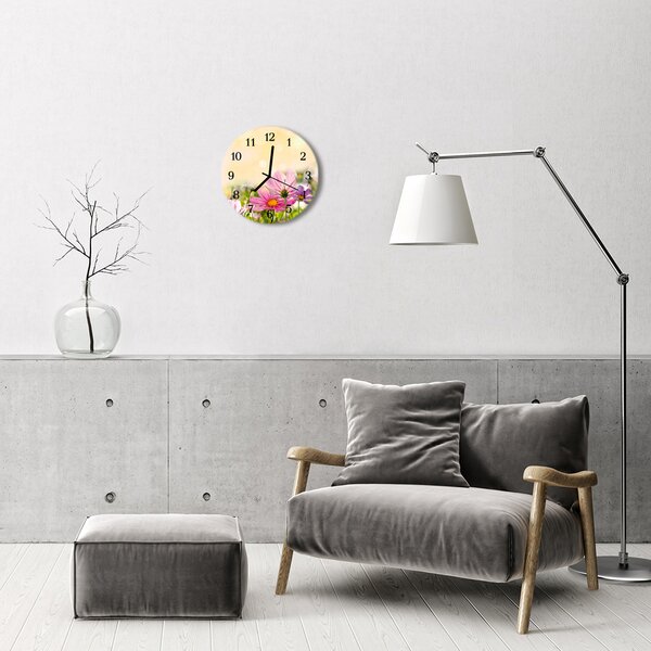Sklenené hodiny okrúhle Kvety cosmos fi 30 cm