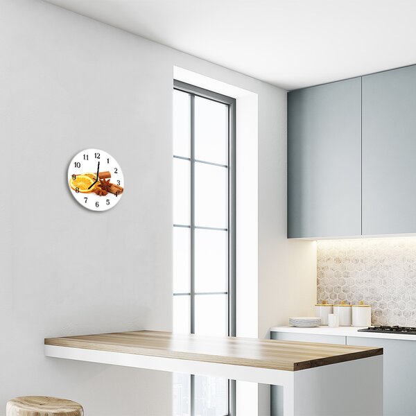 Sklenené hodiny okrúhle Vanilkový citrón fi 30 cm