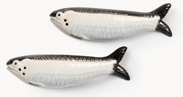 Ručne maľovaná soľnička a korenička z dolomitu Sardine, 2 ks