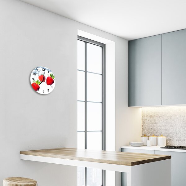 Sklenené hodiny okrúhle Jahody fi 30 cm