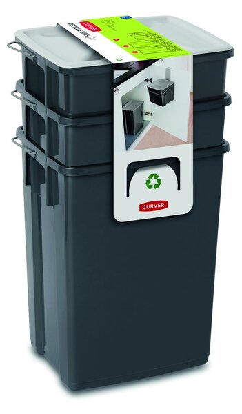 Čierne plastové odpadkové koše v súprave 3 ks 2x10+6 l na triedený odpad Biobox – Curver