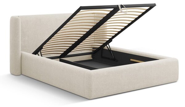 Krémovobiela čalúnená dvojlôžková posteľ s úložným priestorom s roštom 200x200 cm Jason – Windsor & Co Sofas