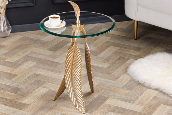 Bočný stolík FEATHER 65 cm zlatý 7 mm tvrdené sklo