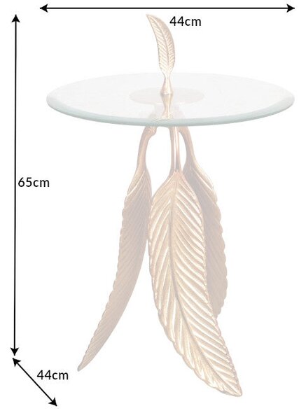 Bočný stolík FEATHER 65 cm zlatý 7 mm tvrdené sklo