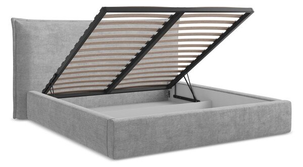 Svetlosivá čalúnená dvojlôžková posteľ s úložným priestorom s roštom 140x200 cm Esala – Makamii