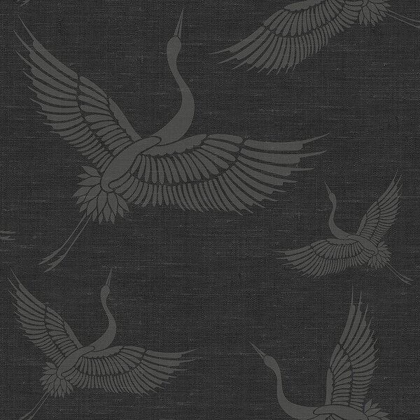Vliesová sivočierna tapeta - vtáky, žeriavy - látková textúra 347760, Natural Fabrics, Origin