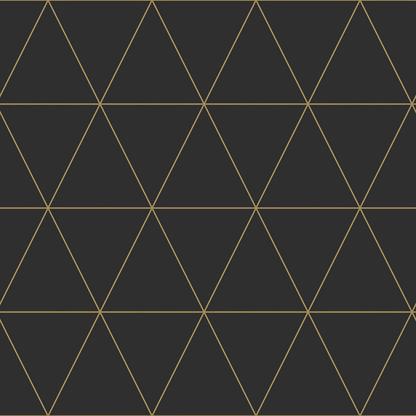Čierna vliesová tapeta geometrický vzor, zlaté obrysy trojuholníkov 347684, City Chic, Precious, Origin
