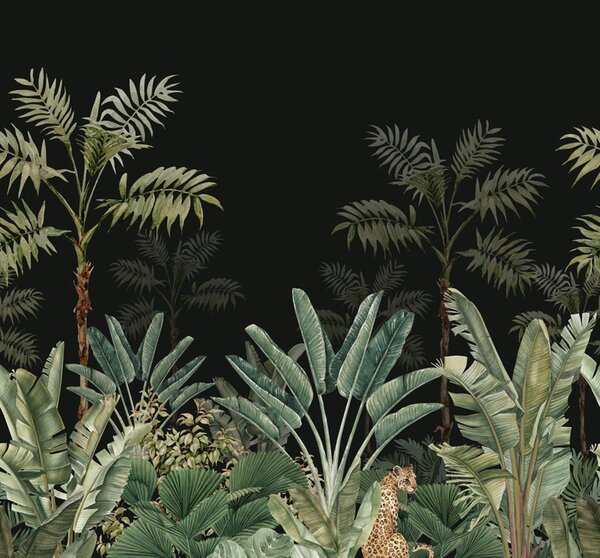 Vliesová fototapeta - džungľa, palmy, tropické listy, leopard 158950, 300x279cm, Paradise, Esta