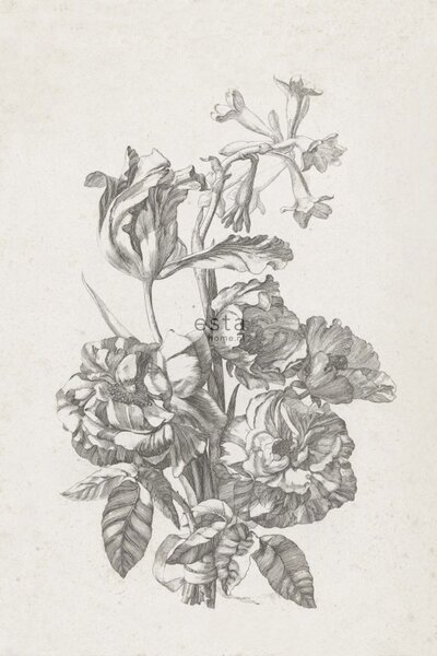 Vliesová fotoapeta, Rytina kytica kvetov 158887, 186 x 279 cm, Blush, Esta Home