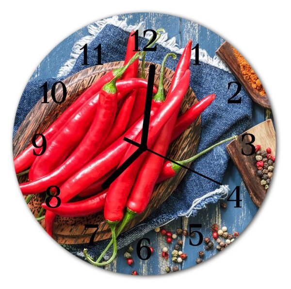 Nástenné sklenené hodiny Chilli korenie fi 30 cm