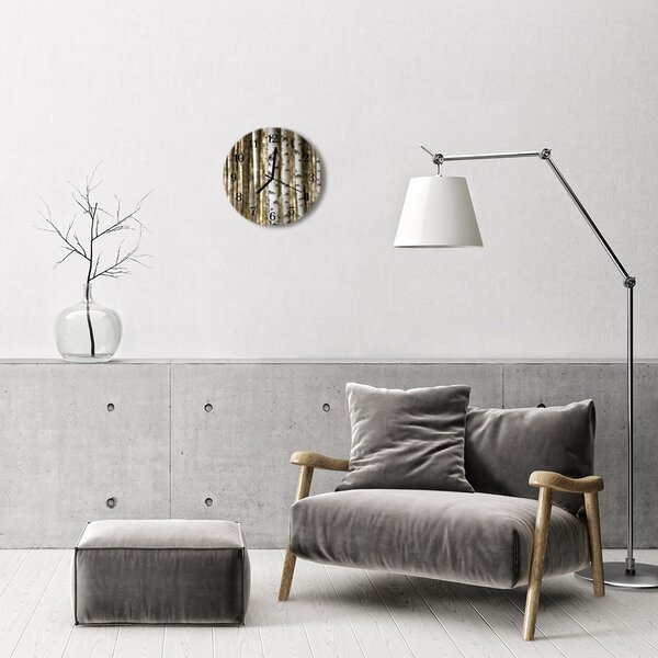 Nástenné sklenené hodiny Birch lesné strom fi 30 cm
