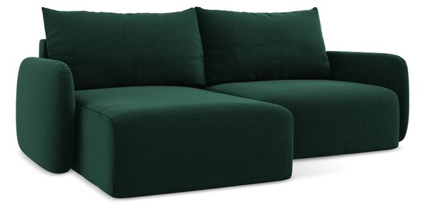 Tmavozelená zamatová rozkladacia/s úložným priestorom rohová pohovka (ľavý roh/s leňoškou) Kalena – Makamii