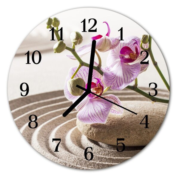 Nástenné sklenené hodiny Orchidní piesok fi 30 cm
