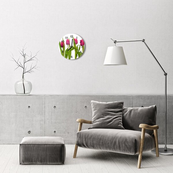 Nástenné sklenené hodiny Tulipány fi 30 cm