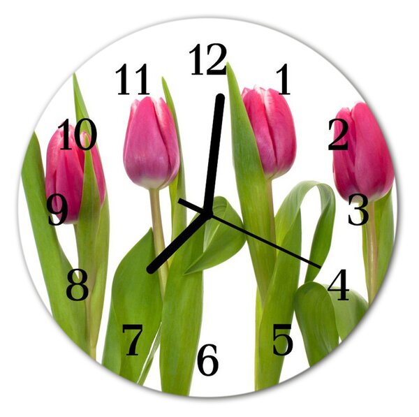 Nástenné sklenené hodiny Tulipány fi 30 cm