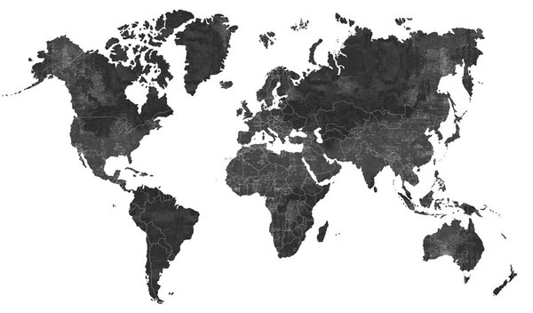 Vliesová obrazová tapeta mapa sveta 158941, 300x300cm, Black & White, Esta