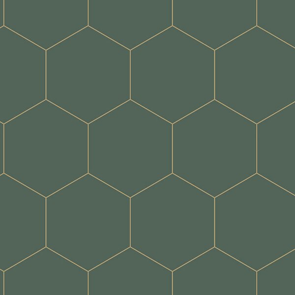Esta Home, Tmavo zelená vliesová tapeta, vzor šesťuholníkov 139228, Art Deco, rozměry 0,53 x 10,05 m