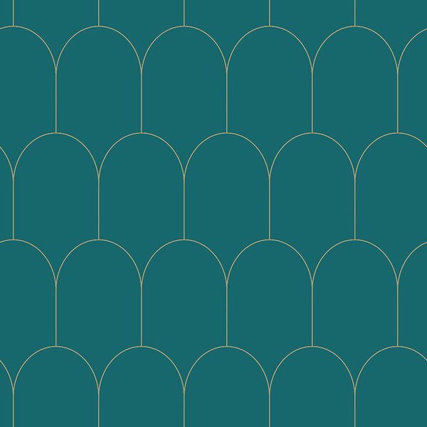 Tyrkysová vliesová tapeta, geometrický oblúkový vzor 139205, Art Deco, Esta