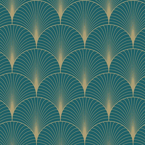 Tmavo tyrkysová geometrická vliesová tapeta 139230, Art Deco, Esta