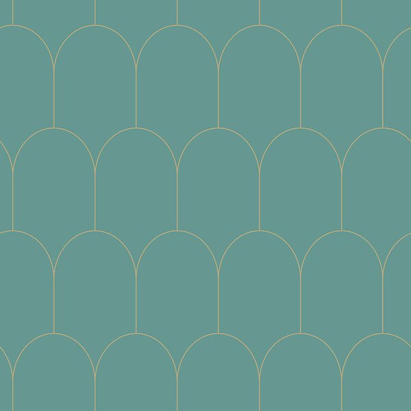 Tyrkysová vliesová tapeta, geometrický oblúkový vzor 139204, Art Deco, Esta