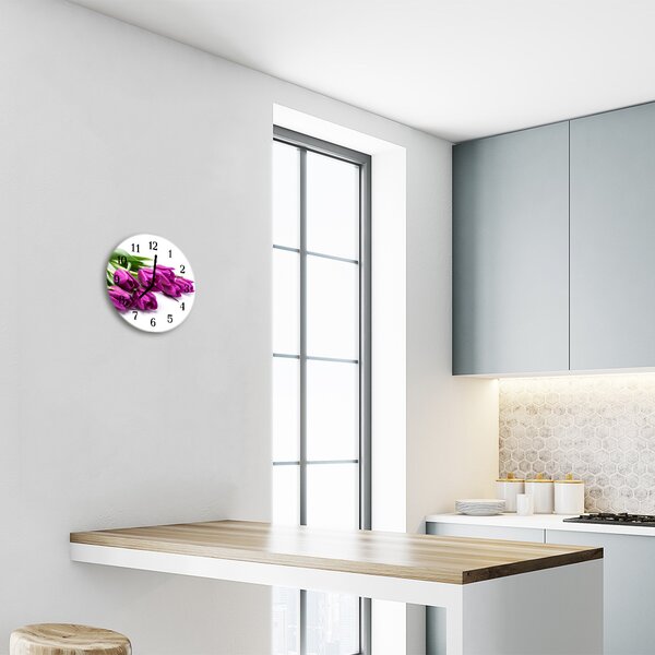 Nástenné sklenené hodiny Tulipány fi 30 cm