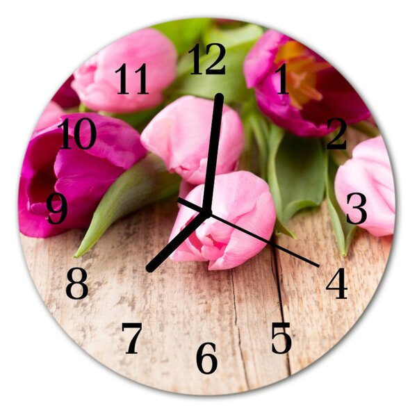 Nástenné sklenené hodiny Tulipány fi 30 cm